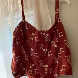 Red floral cropped tank top